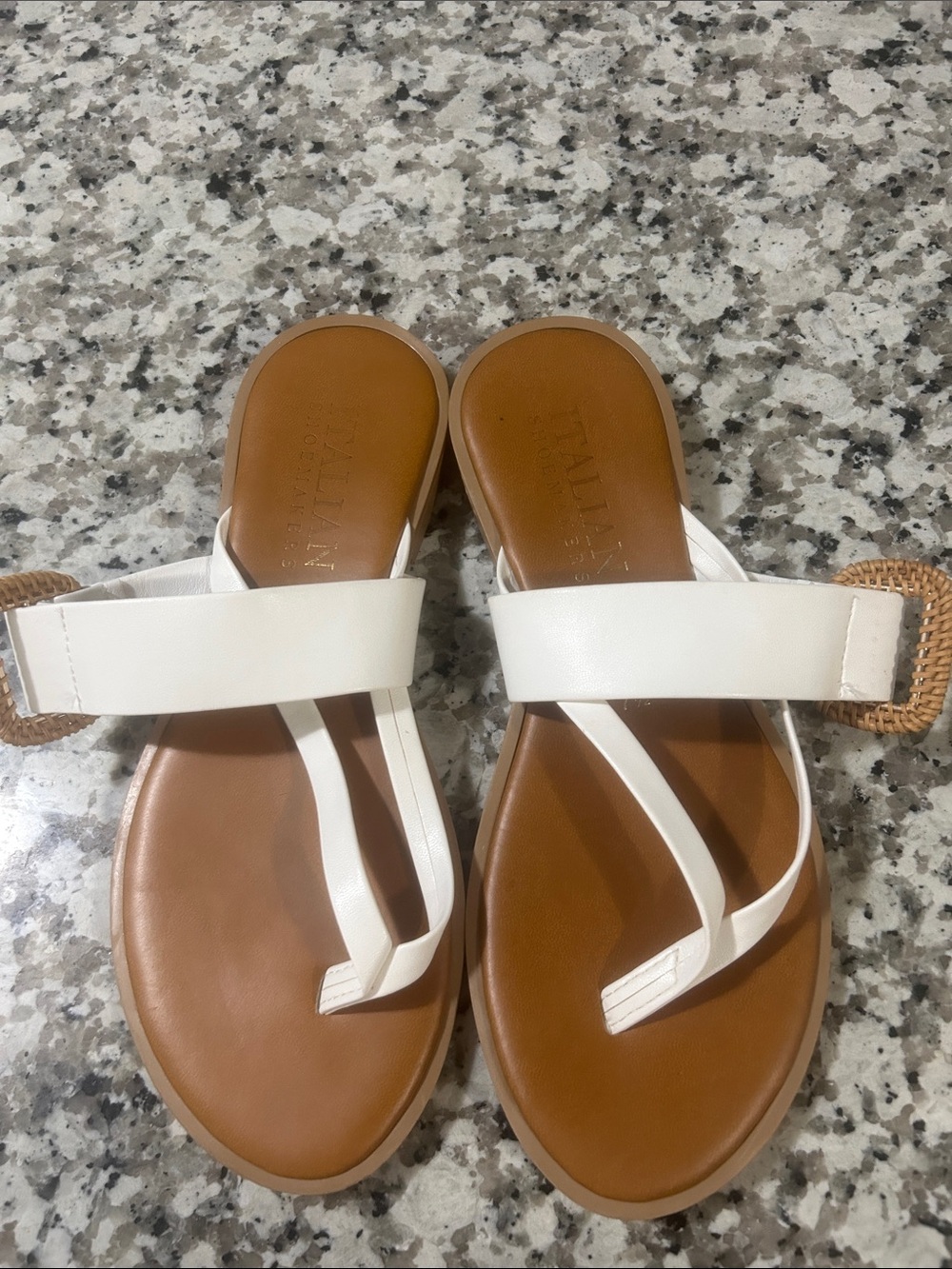 Italian Shoemakers White Strappy Sandal with Tan Footbed
